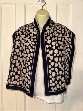 Vintage Vera Navy Blue & Tan Abstract Pebble‎ Scarf